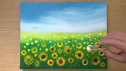 Painting a Sunflower Field / Acrylic Painting Techniques