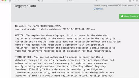 appletrademark.com WHOIS Oct 19, 2022