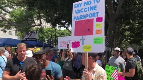 CoVid survivor argues against vaccination-mandates; Rally at L.A City Hall