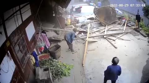 Elderly woman narrowly escaped death when the huge boulder smashed through house
