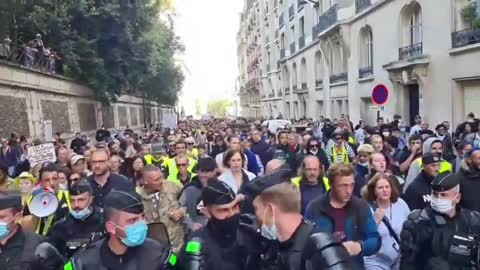 LA POLIZIA FRANCESE MARCIA CON I MANIFESTANTI CONTRO IL GOVERNO