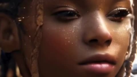 cute , young black girl in summer rain , short ai animation