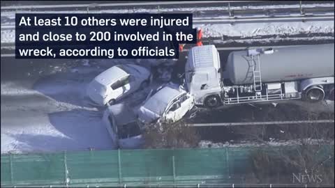 One dead after 130-car pileup on snowy Japan highway