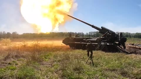 Ukraine War - The 203-mm self-propelled guns "Pion" at the positions of Ukrainian militants