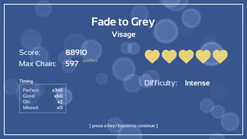 Melody's Escape to, "Fade to Grey", by Visage.