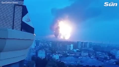 Huge fireball and mushroom cloud erupts over Ukraine as Russia attacks