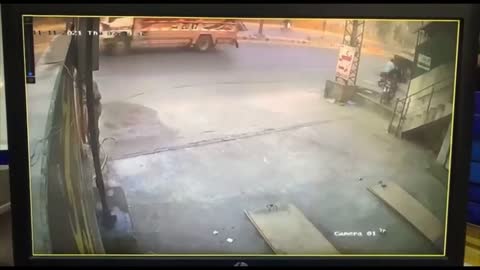 Two Guys Riding Motorcycle Lose Control and Crash into Wall