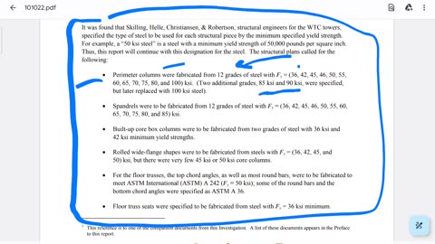 Twin towers data video on nist report; steel not meeting standards data for future videopart 15