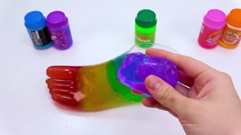 Satisfying video mixing All my slime smoothie into rainbow foot asmr 😉 ##01👍