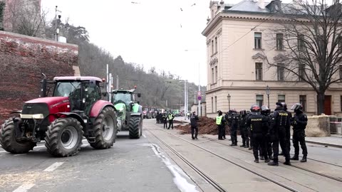 Czech farmers dump manure on Prague streets