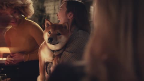 A Group Of People Teasing A Pet Dog With Bread For Food