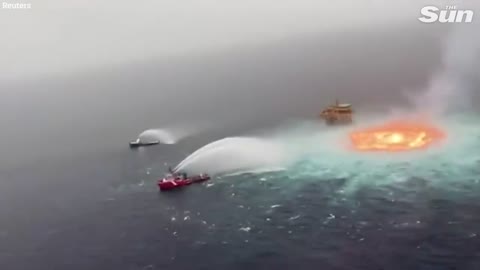 'Eye of Fire' - Gulf of Mexico ocean on fire after underwater gas leak