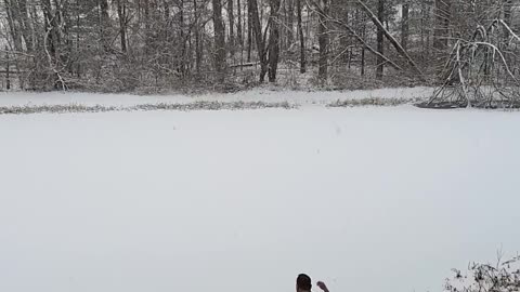 Ice Cracks Under Confident Man