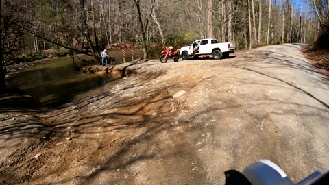 Crossing the Tallulah River on Dual Sports