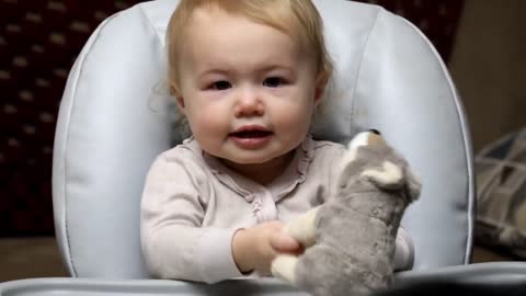 Baby Aubrey Teaches Herself How to Pet a Dog! So Stinkin Cute