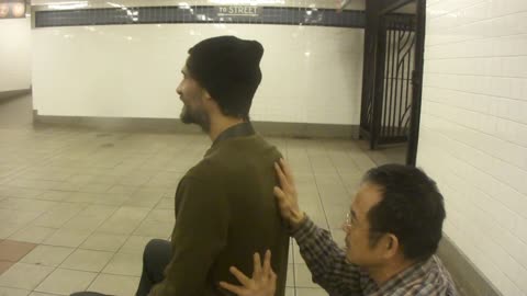 Luodong Massages Skinny White Man In Subway Station