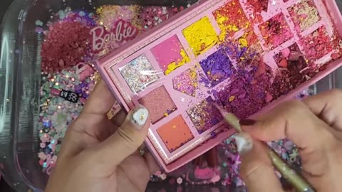 Barbie Slime Mixing Makeup,Parts,Glitter Into Slime. Satisfying slime videos.