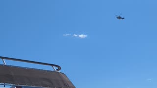 Helicopter fly over of Battleship New Jersey