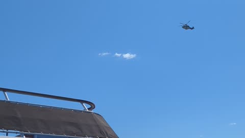 Helicopter fly over of Battleship New Jersey