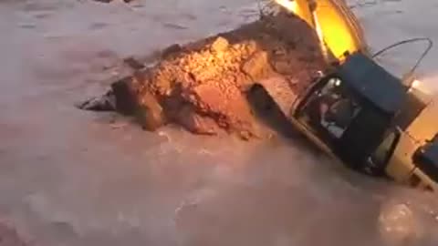 Bridge Collapse Excavator Jcb In river