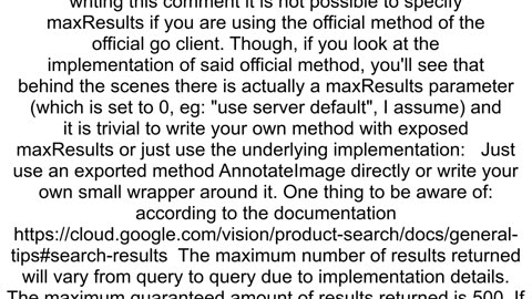 Google cloudvisionapi product search response limits not specified