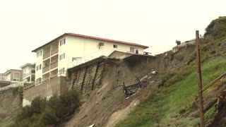 California mudslide leaves home pool hanging off cliff