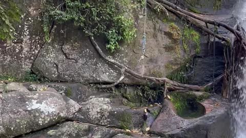 Cliff Jumping Man Loses Traction and Slips off Edge Landing on Rocks Below