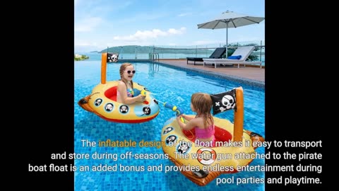 View Ratings: 2X Thicken Pool Floats Kids with Water Gun, UPF50+ Adjustable Canopy Inflatable P...