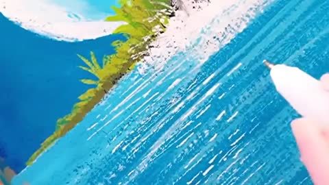 Easy Acrylic Painting || Waterfall Scenery Painting #CreativeArt #Satisfying