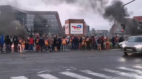 FRANCE - Total Energy Company under siege as protestors effectively shut it down.