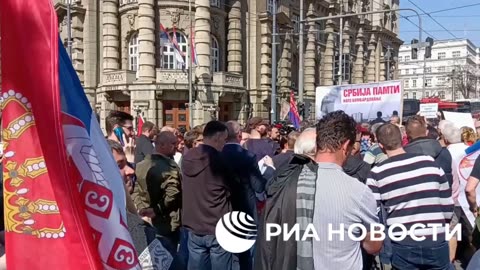 Serbian right-wing parties stage a protest in Belgrade on the anniversary of the