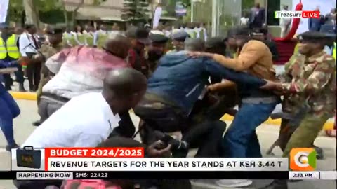 Police tackle a man who disrupted Budget team led by Kenyan Cabinet Secretary