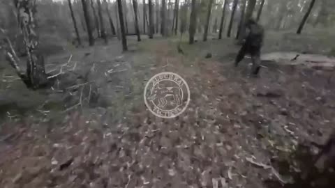 Russians from Group O withdrawing in the woods on the front near the city of Kreminna