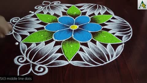 simple flower design Rangoli art for beginners