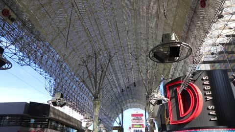 People using the zip line at the Fremont street downtown Las Vegas.