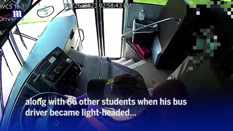 Amazing moment schoolboy saves his classmates after bus driver passes out