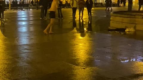 Jumping In The Fountain In Pamplona