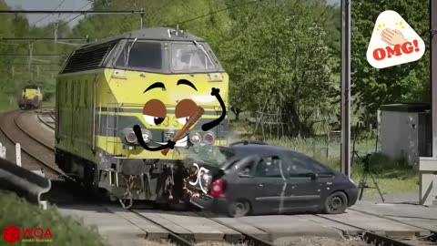 Monster Trains Smash Vehicles on a Railroad in a Train Crash