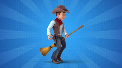 Animation cowboy with a broom