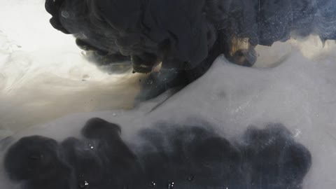 Cloud of black and white ink slowly moving in water
