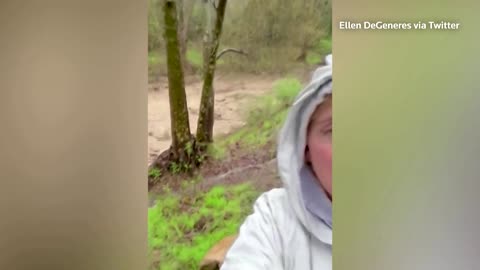 Ellen DeGeneres shares video of heavy flooding
