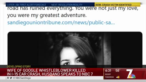 Wife of Google Whistleblower Dies Following I-15 Crash