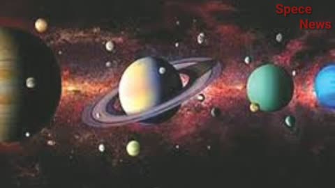 Another solar system in space, seven planets orbiting the sun, 'Move, say' like Earth.