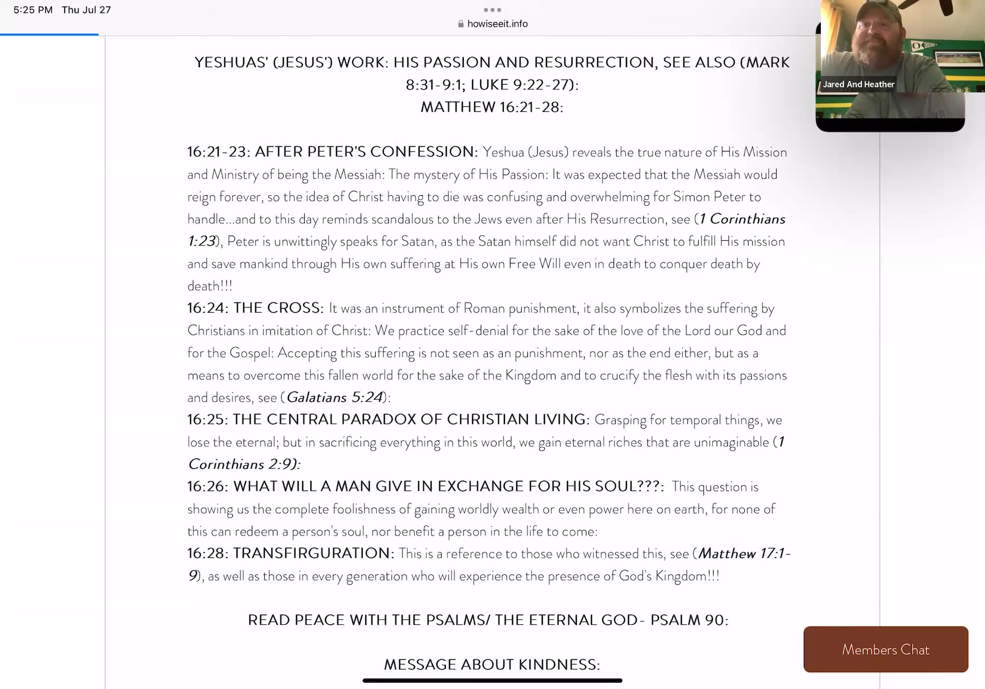 Evening Reading & Study- Matthew 16- "Pick Up Your Cross & Follow Me"