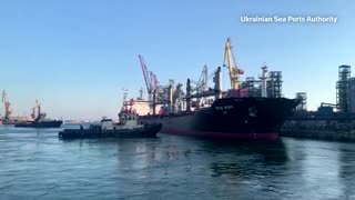 Cargo ships sail from Ukraine carrying foodstuffs