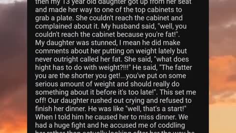 husband FAT SHAMED OUT DAUGHTER