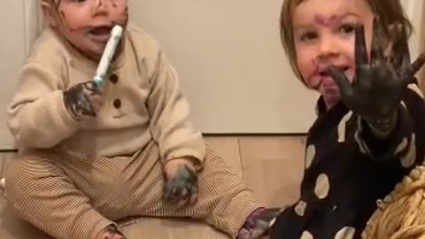 Funny kids painting each other😂😍#innocent kids
