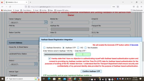 NEW VEHICLE REGISTRATION ENTRY FOR RTO PORTAL