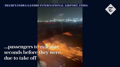 Shocking footage of plane engine catching fire during take off