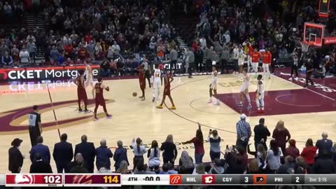 Jarrett Allen stares down Donovan Mitchell for stealing Evan Mobley's 10th rebound